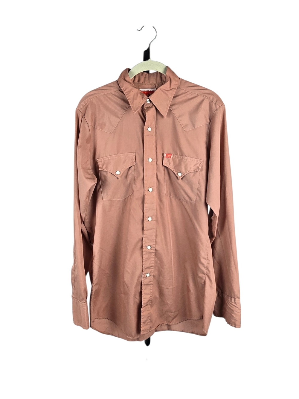 Ely Plains Western Shirt Pearl Snap Vintage Chest Pockets Dusty Rose Large